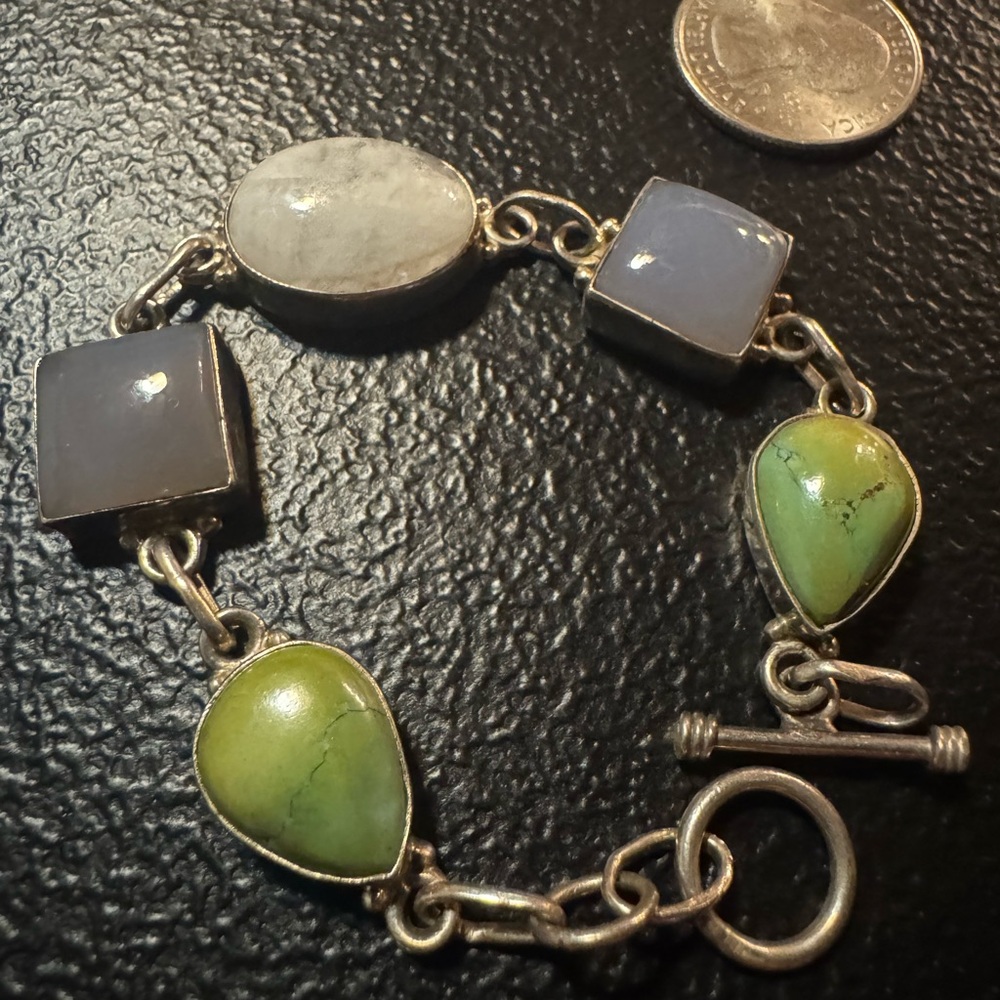 Sterling Silver Multi-Stone Bracelet with Green and Lavender Gemstones
